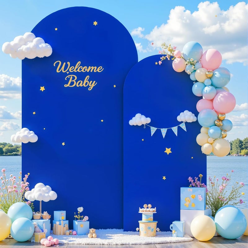 Suppromo Royal Blue Arch Cover 2 Set-7.2FT, 6FT Arch Backdrop Cover Spandex Fitted Birthday Party Arch Stand Covers Stretchy Backdrop for Baby Shower Bridal Shower Wedding Ceremony Banquet Photo Background - Image 2
